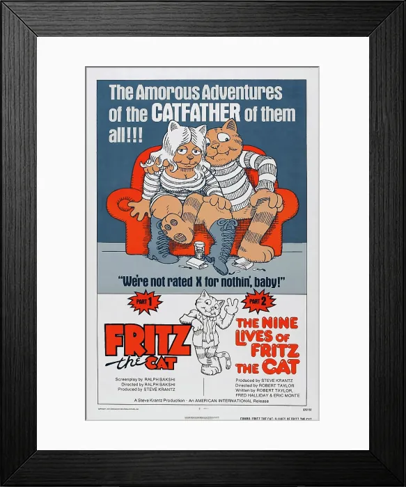 Framed Print : FRITZ THE CAT, 1972, THE NINE LIVES OF FRITZ THE CAT, 1974, US poster, from left: Bertha, Fritz the Cat Framed Print : FRITZ THE CAT, 1972, THE NINE LIVES OF FRITZ THE CAT, 1974, US poster, from left: Bertha, Fritz the Cat