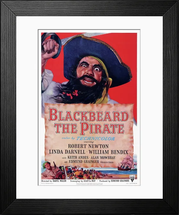 Framed Print : BLACKBEARD THE PIRATE, US poster art, top: Robert Newton; bottom left: William Bendix, 1952