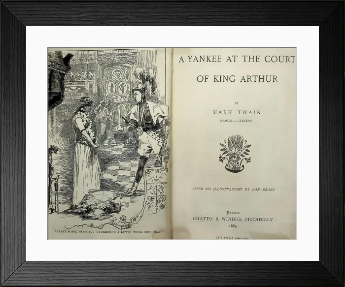 Framed Print : ARTHUR, King; TWAIN, Samuel Langhorne Clemens, also called Mark (1835-1910). Title page of Mark Twain's work 'A Yankee at the Court of King Arthur'