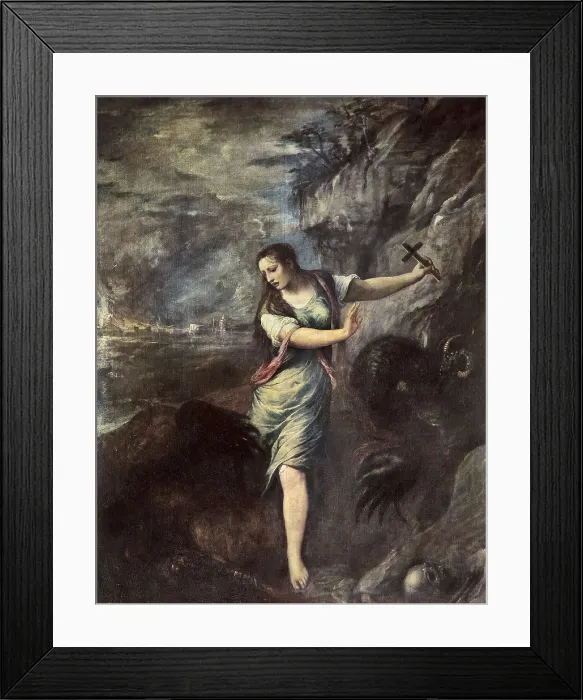 Framed Print : TTITIA, Tiziano Vecello, also called (1490-1576). Saint Margaret. 1562. Renaissance art. Cinquecento. Oil on canvas. SPAIN. Madrid. Prado Museum