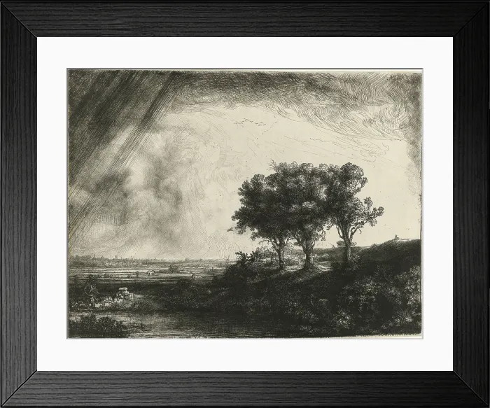 Framed Print : The Three Trees, by Rembrandt van Rijn, 1643, Dutch print, etching with drypoint and engraving on paper