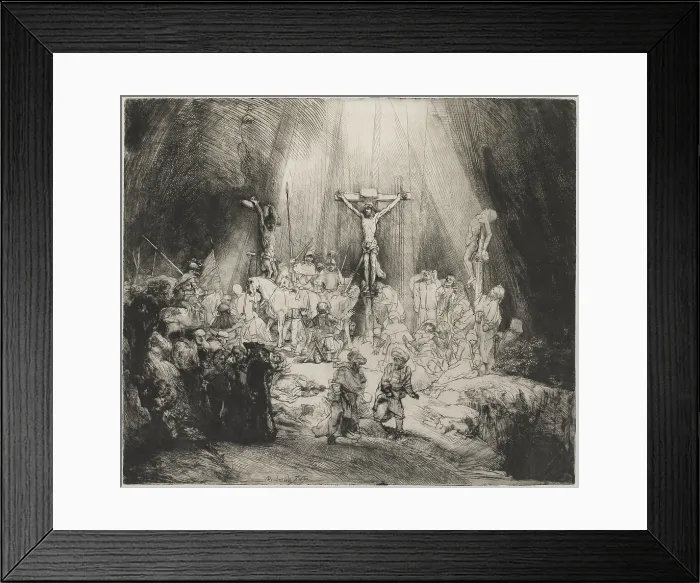 Framed Print : Three Crosses, by Rembrandt van Rijn, 1633, Dutch print, engraving, drypoint Framed Print : Three Crosses, by Rembrandt van Rijn, 1633, Dutch print, engraving, drypoint