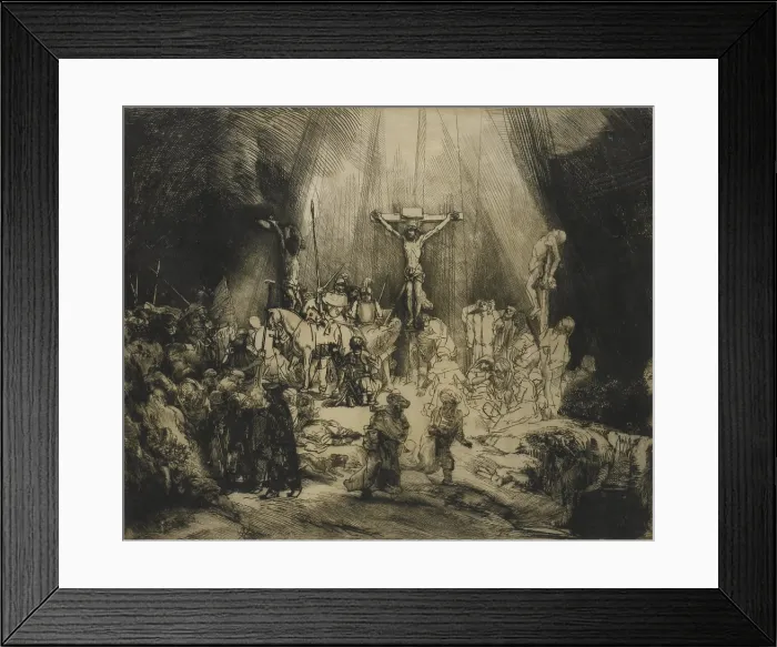 Framed Print : Three Crosses, by Rembrandt van Rijn, 1633-53, Dutch print, engraving, drypoint