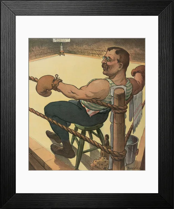 Framed Print : TERRIBLE TEDDY WAITS FOR THE UNKNOWN, cartoon in PUCK Magazine, June 1, 1904 Framed Print : TERRIBLE TEDDY WAITS FOR THE UNKNOWN, cartoon in PUCK Magazine, June 1, 1904