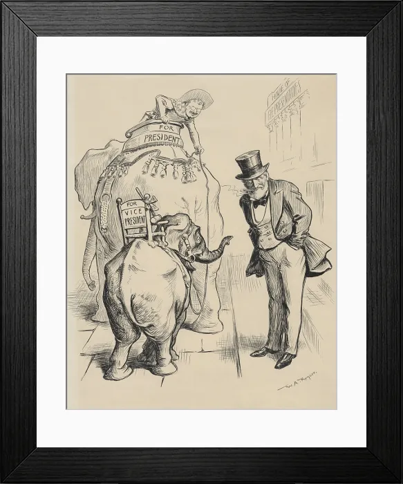 Framed Print : TOO BL--KTY SMALL FOR UNCLE JOE, 1904 cartoon about Cannon's rebuff of the Vice Presidency