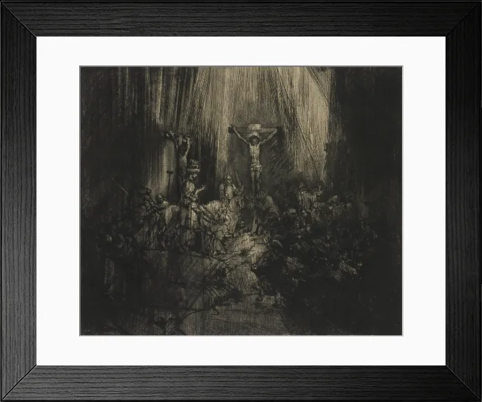 Framed Print : Three Crosses, by Rembrandt van Rijn, 1633-53, Dutch print, engraving, drypoint
