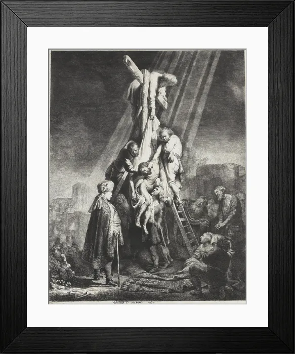 Framed Print : Descent from the Cross, by Rembrandt van Rijn, 1633, Dutch print, etching on paper