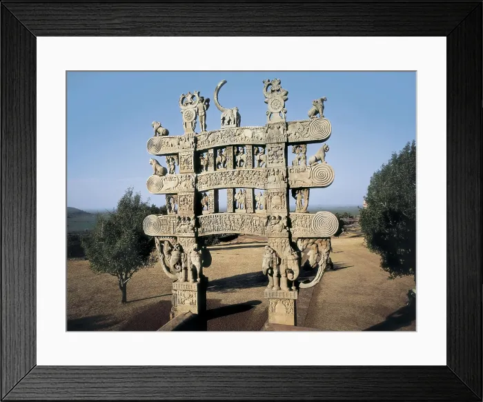 Framed Print : Great Stupa. 3rd BC. INDIA. Sanchi. Northern torana (gateway) of the Great Stupa. Hindu art. Sunga period. Sculpture. AISA / Everett Collection**US SALES ONLY**
