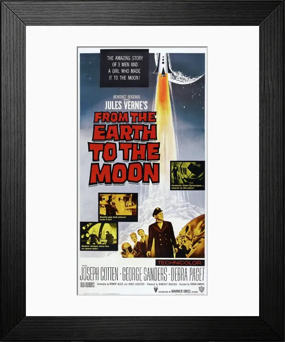 Framed Print : FROM THE EARTH TO THE MOON, US poster, bottom from left: Debra Paget, George Sanders, Joseph Cotten, Don Dubbins, 1958
