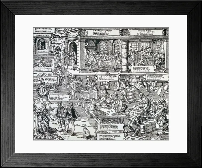 Framed Print : Bank, Economy and Trade, German engraving of the 17th c. Xylography. FRANCE. Paris. National Library. AISA / Everett Collection**US SALES ONLY**