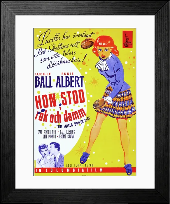 Framed Print : THE FULLER BRUSH GIRL, (aka HON STOD I ROK OCH DAMM), top: Lucille Ball, bottom l-r: Lucille Ball, Eddie Albert on Swedish poster art, 1950