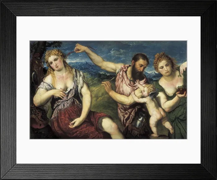 Framed Print : BORDONE, Paris (1500-1571). Paris Disarmed by Love between Venus and Flora. ca. 1560. Renaissance art. Cinquecento. Oil on canvas. AUSTRIA. Vienna