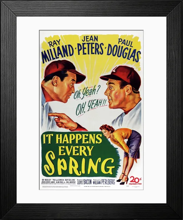 Framed Print : IT HAPPENS EVERY SPRING, US poster art, top from left: Ray Milland, Paul Douglas, bottom: Jean Peters, 1946, TM and Copyright 20th Century Fox Film Corp Framed Print : IT HAPPENS EVERY SPRING, US poster art, top from left: Ray Milland, Paul Douglas, bottom: Jean Peters, 1946, TM and Copyright 20th Century Fox Film Corp