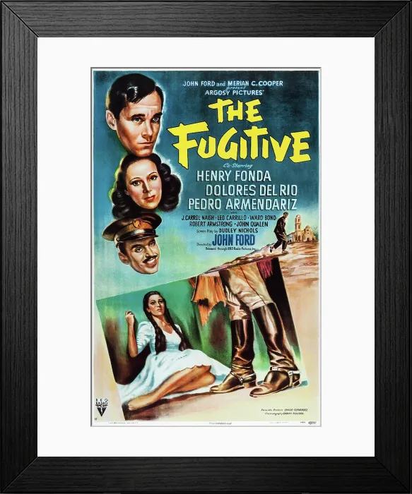 Framed Print : THE FUGITIVE, US poster art, from top, Henry Fonda, Dolores del Rio, Pedro Armendariz, 1947 Framed Print : THE FUGITIVE, US poster art, from top, Henry Fonda, Dolores del Rio, Pedro Armendariz, 1947