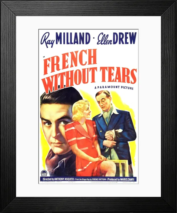 Framed Print : FRENCH WITHOUT TEARS, British poster, Ray Milland, Ellen Drew, Roland Culver, 1940 Framed Print : FRENCH WITHOUT TEARS, British poster, Ray Milland, Ellen Drew, Roland Culver, 1940