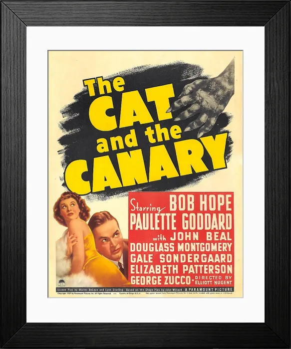 Framed Print : THE CAT AND THE CANARY, from left: Paulette Goddard, Bob Hope on window card, 1939