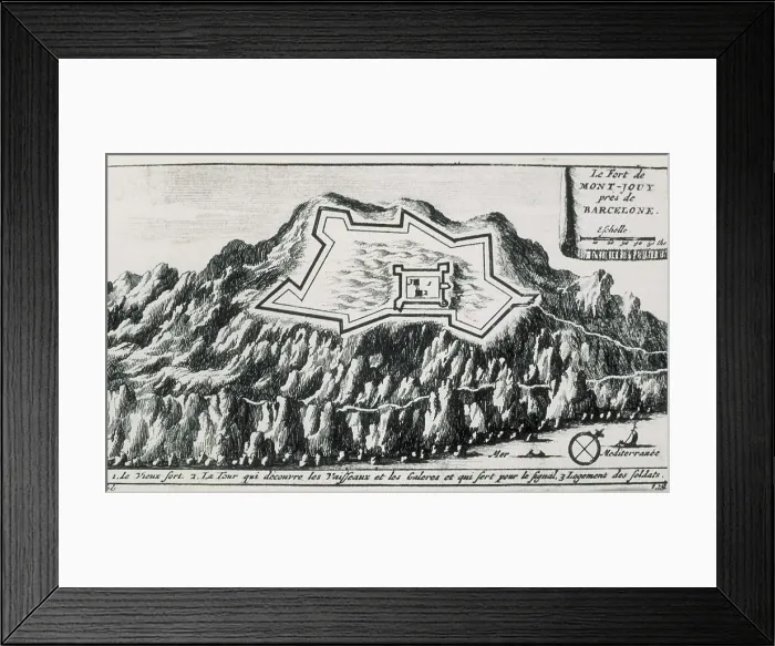 Framed Print : Spain (1700-1713). War of the Spanish Succession. Castle and mountain of Montjuc. Xylography. AISA / Everett Collection**US SALES ONLY**