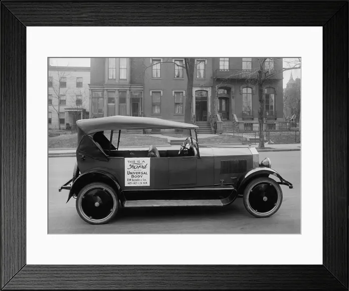 Framed Print : Ford Model T chassis with an aftermarket Universal Body, c. 1921
