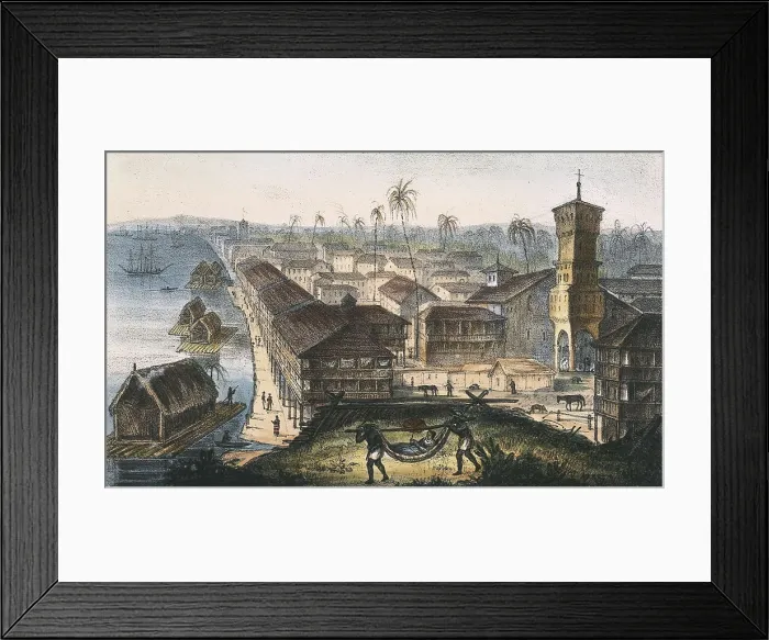 Framed Print : Ecuador. Guayaquil. The city and the port, near to the mountain named La Polverera. Litography. ITALY. Milan