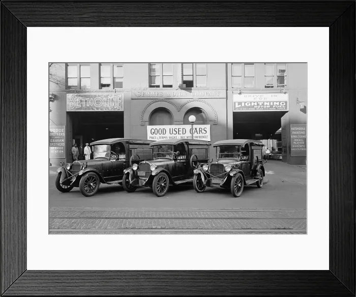 Framed Print : Semmes Motor Co. advertising Good Used Cars, Price and Terms Right, Buy With Confidence'. In the 1920s the Washington D.C Framed Print : Semmes Motor Co. advertising Good Used Cars, Price and Terms Right, Buy With Confidence'. In the 1920s the Washington D.C