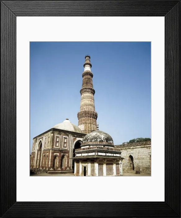 Framed Print : Quwwat Al-Islam Mosque. 1190s. INDIA. DELHI. Delhi. Qutub Minar Minaret of the Mosque built by Qurb AI-Din Aibak; and Imam Zamin's tomb. Islamic art. Architecture Framed Print : Quwwat Al-Islam Mosque. 1190s. INDIA. DELHI. Delhi. Qutub Minar Minaret of the Mosque built by Qurb AI-Din Aibak; and Imam Zamin's tomb. Islamic art. Architecture