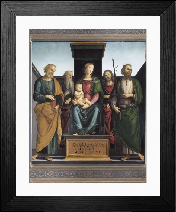 Framed Print : PERUGINO, Pietro Vannucci, called Il (1448-1523). Madonna and Child Enthroned with Saints. 1493. Identified as St. Peter, St. John Evangelist, St. John the Baptist and St. Paul
