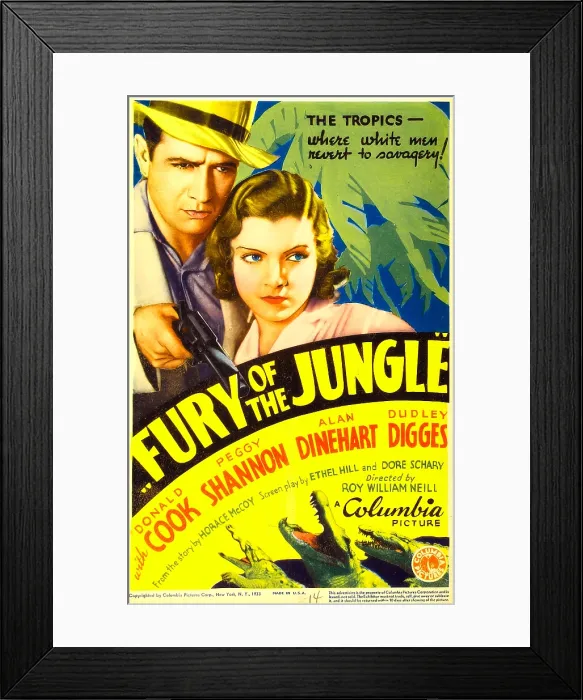 Framed Print : FURY OF THE JUNGLE, from left: Donald Cook, Peggy Shannon on midget window card, 1933