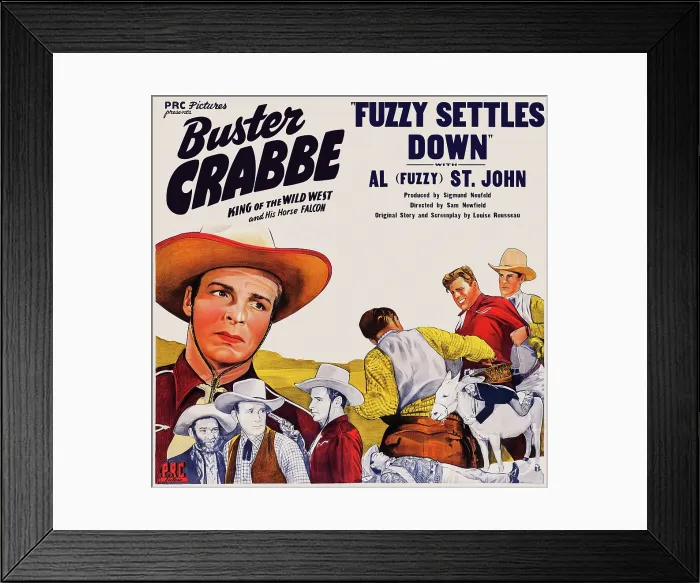 Framed Print : FUZZY SETTLES DOWN, US poster art, top left: Buster Crabbe; bottom left: Al St. John, 1944