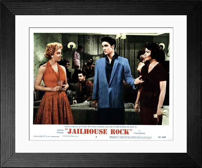 Framed Print : JAILHOUSE ROCK, from left, Jennifer Holden, Elvis Presley, Judy Tyler, 1957