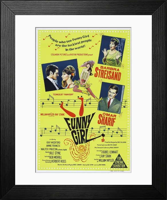 Framed Print : FUNNY GIRL, Australian poster, Barbra Streisand, Omar Sharif, 1968