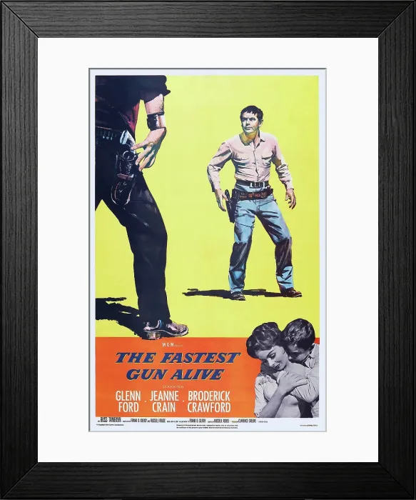 Framed Print : THE FASTEST GUN ALIVE, US poster art, top right: Glenn Ford; bottom right: Jeanne Crain, Glenn Ford, 1956 Framed Print : THE FASTEST GUN ALIVE, US poster art, top right: Glenn Ford; bottom right: Jeanne Crain, Glenn Ford, 1956