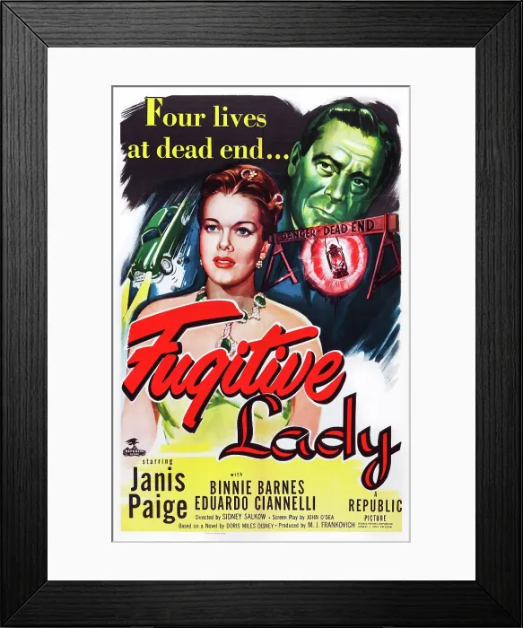 Framed Print : FUGITIVE LADY, (aka LA STRADA BUIA), US poster art, from left: Janis Paige, Eduardo Ciannelli, 1950