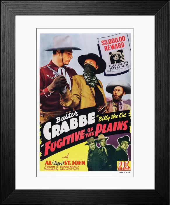 Framed Print : FUGITIVE OF THE PLAINS, US poster art, top left: Buster Crabbe; top right: Al St. John, 1943