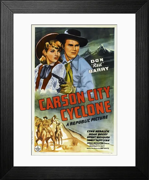 Framed Print : CARSON CITY CYCLONE, US poster, from left: Lynn Merrick, Don Red Barry, 1943
