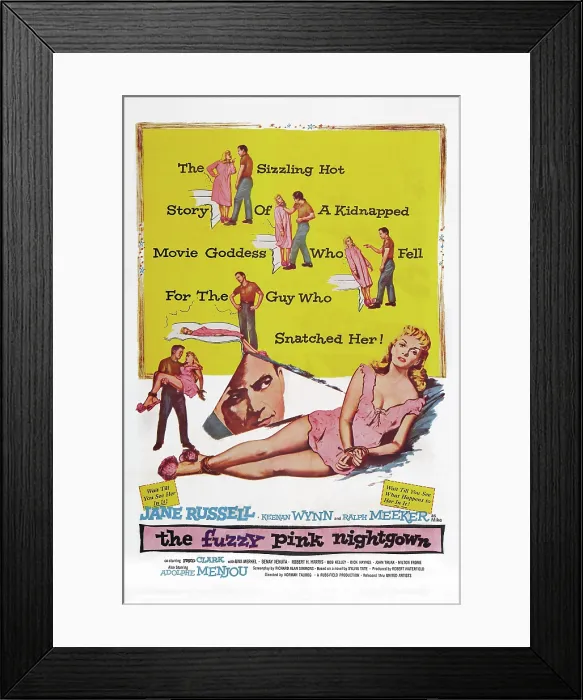 Framed Print : THE FUZZY PINK NIGHTGOWN, US poster art, bottom from left: Ralph Meeker, Jane Russell, 1957