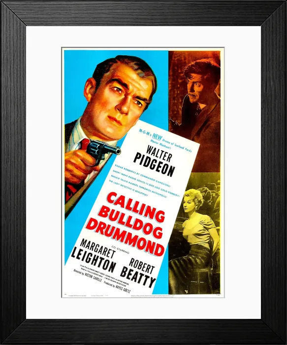 Framed Print : CALLING BULLDOG DRUMMOND, US poster, from top clockwise: Walter Pidgeon, Robert Beatty, Margaret Leighton, 1951
