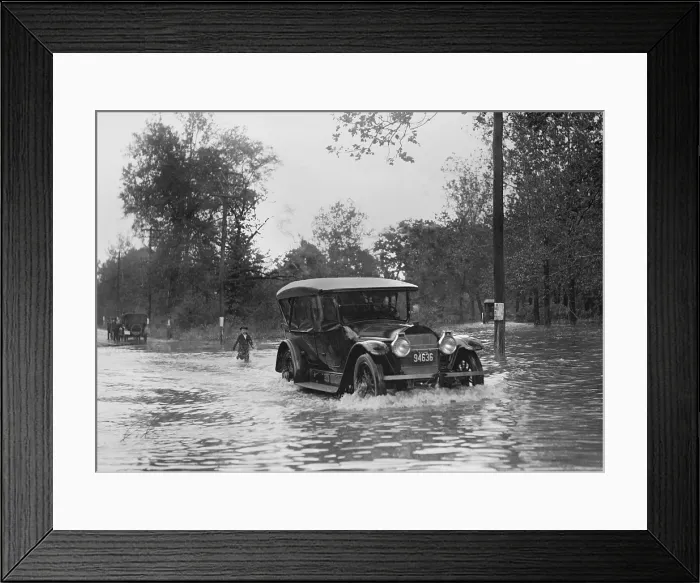 Framed Print : Automobile driving through flood water in Bladensburg, Maryland, May 13, 1921 (BSLOC_2016_10_123)
