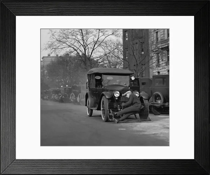 Framed Print : Test of an automobile equipped with a cow catcher for the safely of pedestrians. Washington, D.C. Dec. 17, 1924 (BSLOC_2016_10_124)