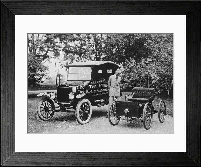 Framed Print : Henry Ford stands between the first and ten millionth Ford, June 4, 1924 (BSLOC_2016_10_129) Framed Print : Henry Ford stands between the first and ten millionth Ford, June 4, 1924 (BSLOC_2016_10_129)