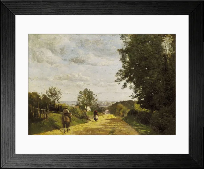 Framed Print : COROT, Jean-Baptiste Camille (1796-1875). The Road to Sevres. 1858-1859. At the backgroung, view of Paris. Realism. Oil on canvas. FRANCE. Paris. Louvre Museum
