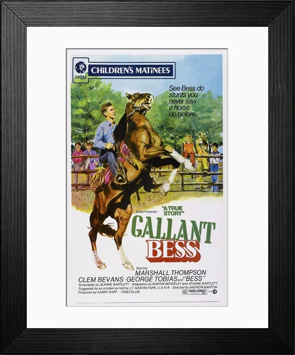 Framed Print : GALLANT BESS, US poster art, Marshall Thompson, Silvernip, the horse, 1946