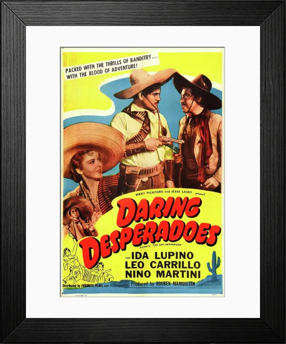 Framed Print : THE GAY DESPERADO, (aka DARING DESPERADOES), US re-release poster art, from left: Nino Martini, Ida Lupino, Leo Carrillo, Harold Huber, 1936 Framed Print : THE GAY DESPERADO, (aka DARING DESPERADOES), US re-release poster art, from left: Nino Martini, Ida Lupino, Leo Carrillo, Harold Huber, 1936