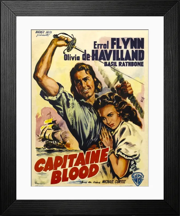 Framed Print : CAPTAIN BLOOD, (aka CAPITAINE BLOOD), from left: Errol Flynn, Olivia de Havilland, 1935