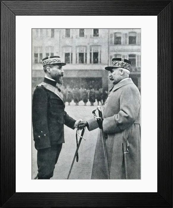 Framed Print : Petain, Philippe (1856-1951). Philippe Ptain congratulates general Gourard after decorating him with the Legion of Honor (Strasbourg, 1919)