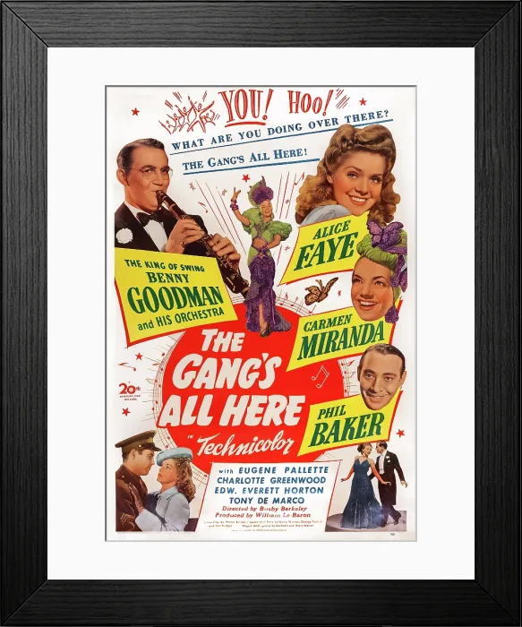 Framed Print : THE GANG'S ALL HERE, US poster art, from top left: Benny Goodman, Alice Faye, Carmen Miranda, Phil Baker; bottom left: James Ellison Framed Print : THE GANG'S ALL HERE, US poster art, from top left: Benny Goodman, Alice Faye, Carmen Miranda, Phil Baker; bottom left: James Ellison