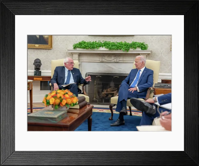 Framed Print : President Joe Biden meets with Senator Bernie Sanders on August 30, 2023, in the Oval Office