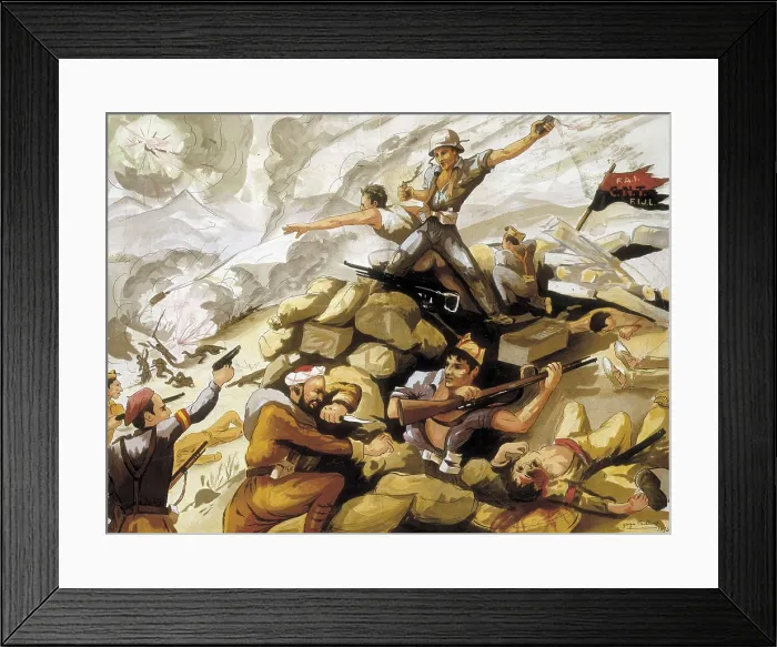 Framed Print : Spanish Civil War (1936-1939). 'Las juventudes libertarias y los heroicos defensores de Irn' (The Libertarian Youth and the Heroic Defenders of Irun), picture by Georges Paillard