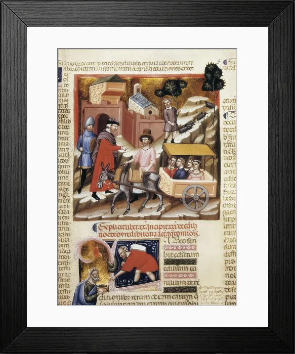Framed Print : 'Codex Iustiniani' or 'Justinian Codex' (1350). The payment of the gabelle. Bolognese school. Gothic art. Miniature Painting. ITALY. Turin