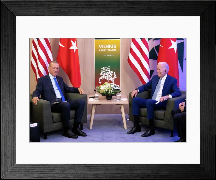 Framed Print : President Joe Biden meets with Turkish President Recep Tayyip Erdogan, July 11, 2023, at the NATO Summit in Vilnius Lithuania Framed Print : President Joe Biden meets with Turkish President Recep Tayyip Erdogan, July 11, 2023, at the NATO Summit in Vilnius Lithuania