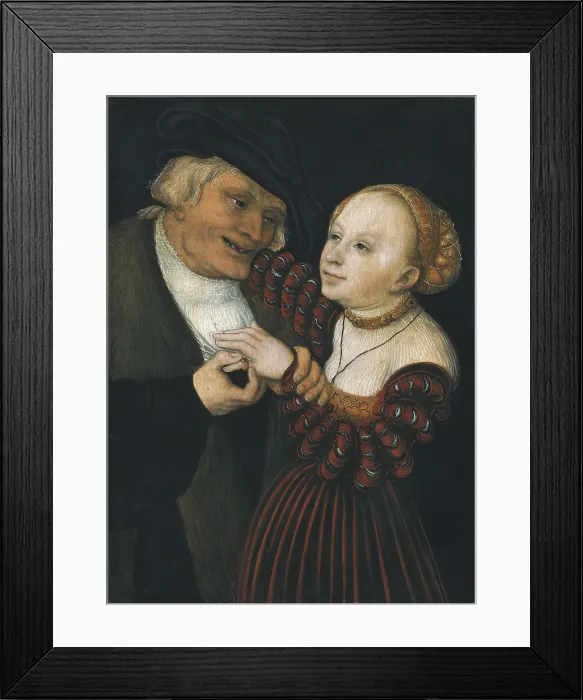 Framed Print : Cranach, Lucas, 'the Elder' (1472-1553). The Old Man and the Young Woman (Der Alte und das Mdchen). 1530s. Renaissance art. Oil on wood. AUSTRIA. Vienna
